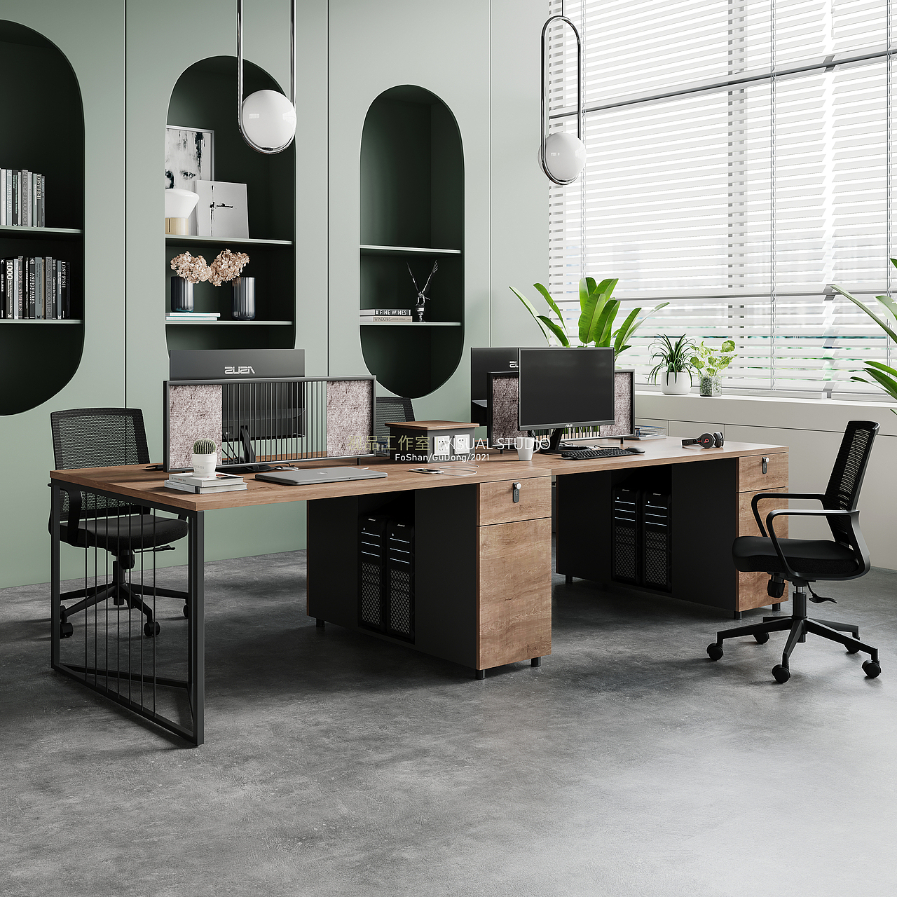 轻奢极简老板桌/职员桌效果整合