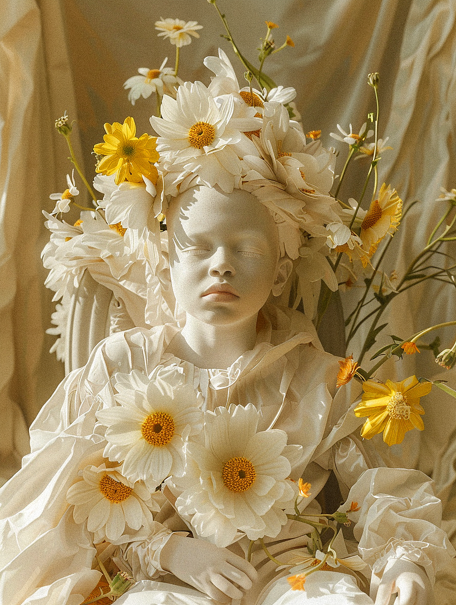 midjourney v6 ai摄影：白化病小孩的向日葵（图ZMzYzNDc4OTg0） - 人像摄影 - 站酷设计师萝栗摄影原创素材 - 站酷ZCOOL