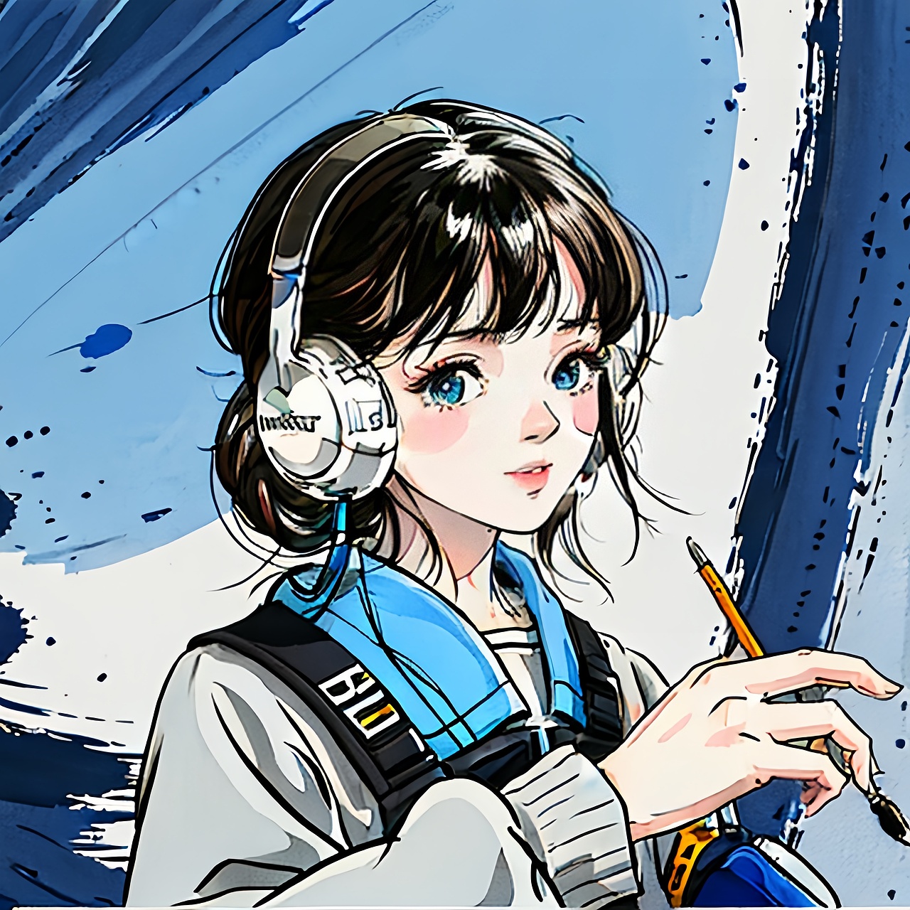 AI彩漫戴耳机的女孩