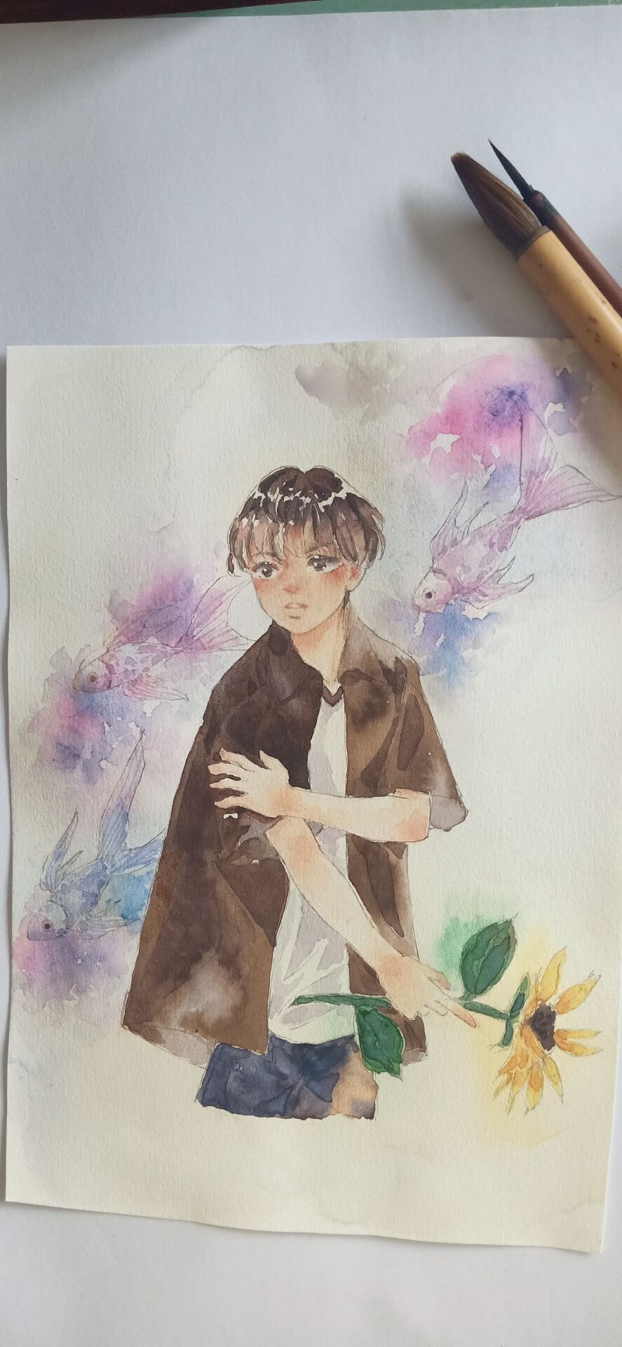 青春水彩二次元插画