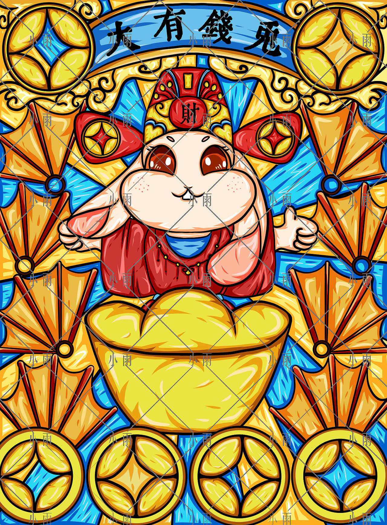 春節(jié)國(guó)潮五行兔子之金兔子（圖ZMzIzMTYwMTM2） - 新銳潮流插畫 - 站酷設(shè)計(jì)師小雨星點(diǎn)點(diǎn)原創(chuàng)素材 - 站酷ZCOOL