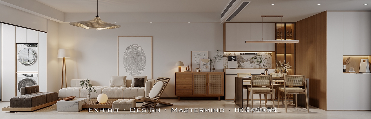 新作首发 现代原木风 家装客餐厅 ▏混沌空间视觉表现（图ZMzQxMzI5NzMy） - 家装设计 - 站酷设计师混沌空间写实表现原创素材 - 站酷ZCOOL