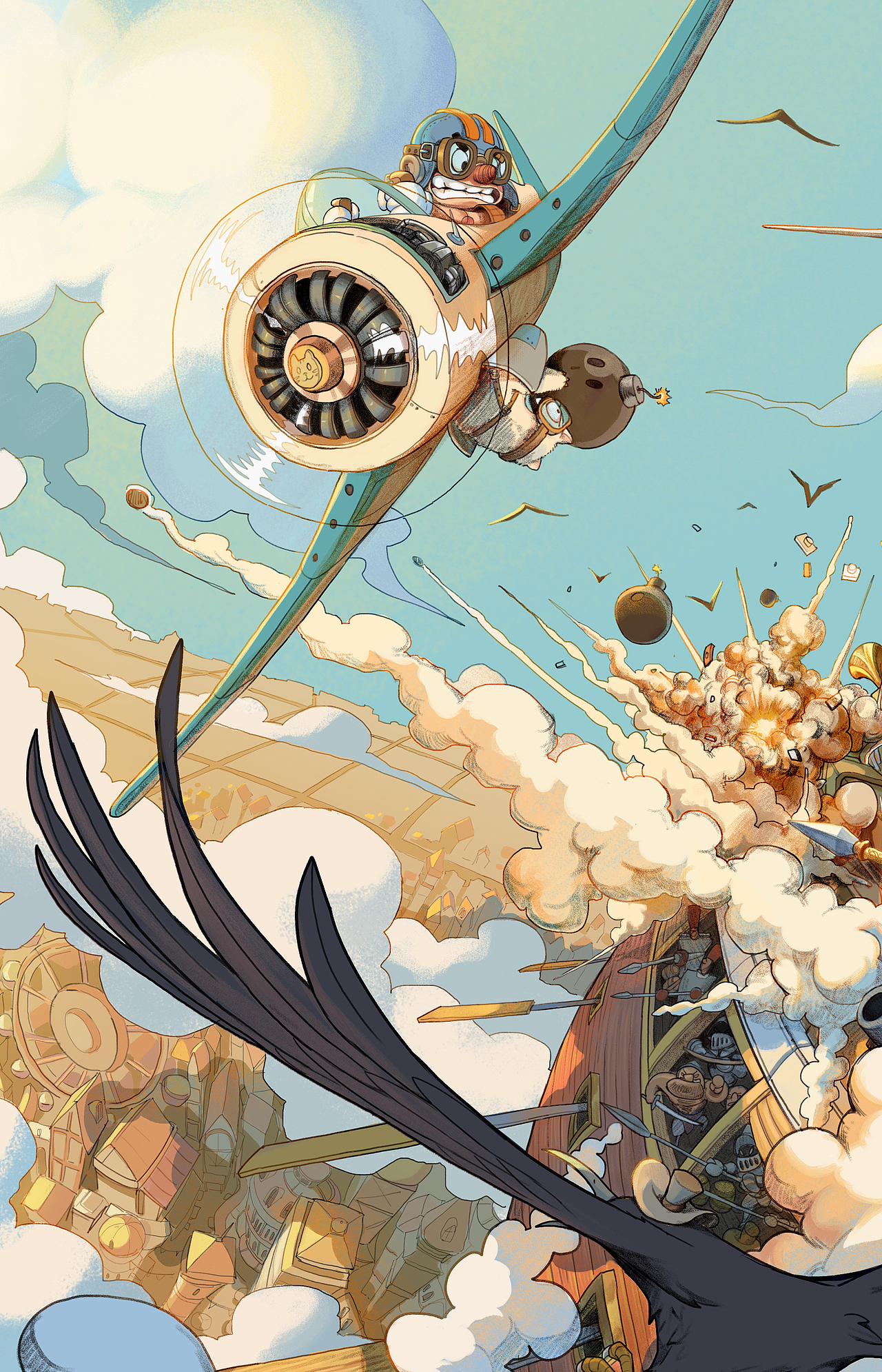 《飞机和船》插画绘制过程~（图ZMzU0OTI3NDc2） - 创作习作 - 站酷设计师肥猫牛奶原创素材 - 站酷ZCOOL