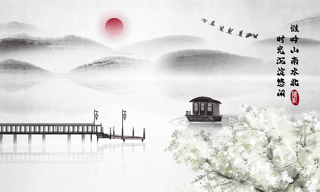 田园山水乡村风景画禅意水墨山水画《野牧归》国风画