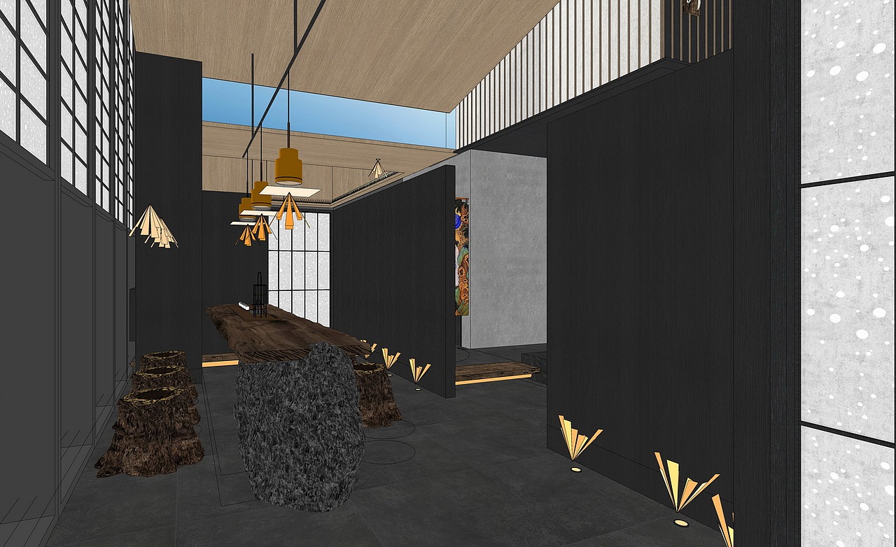 现代餐厅SU模型下载