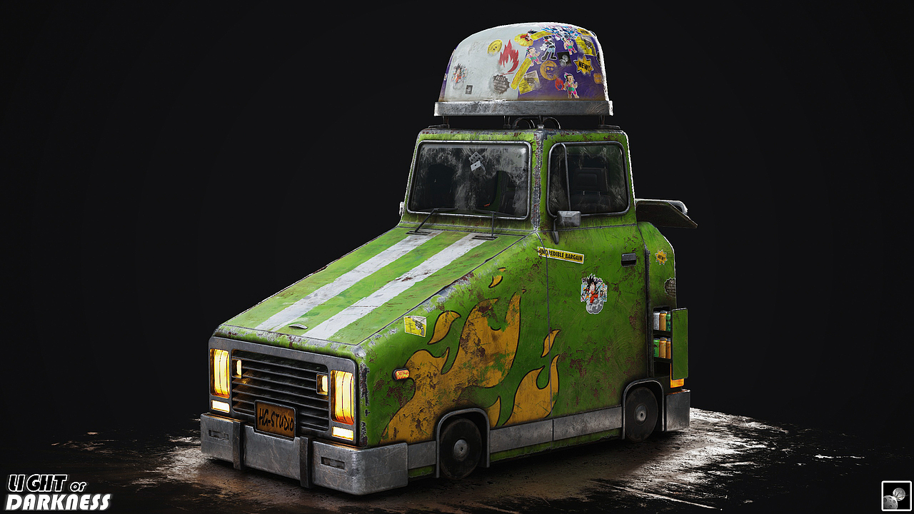 破旧的小卡通汽车