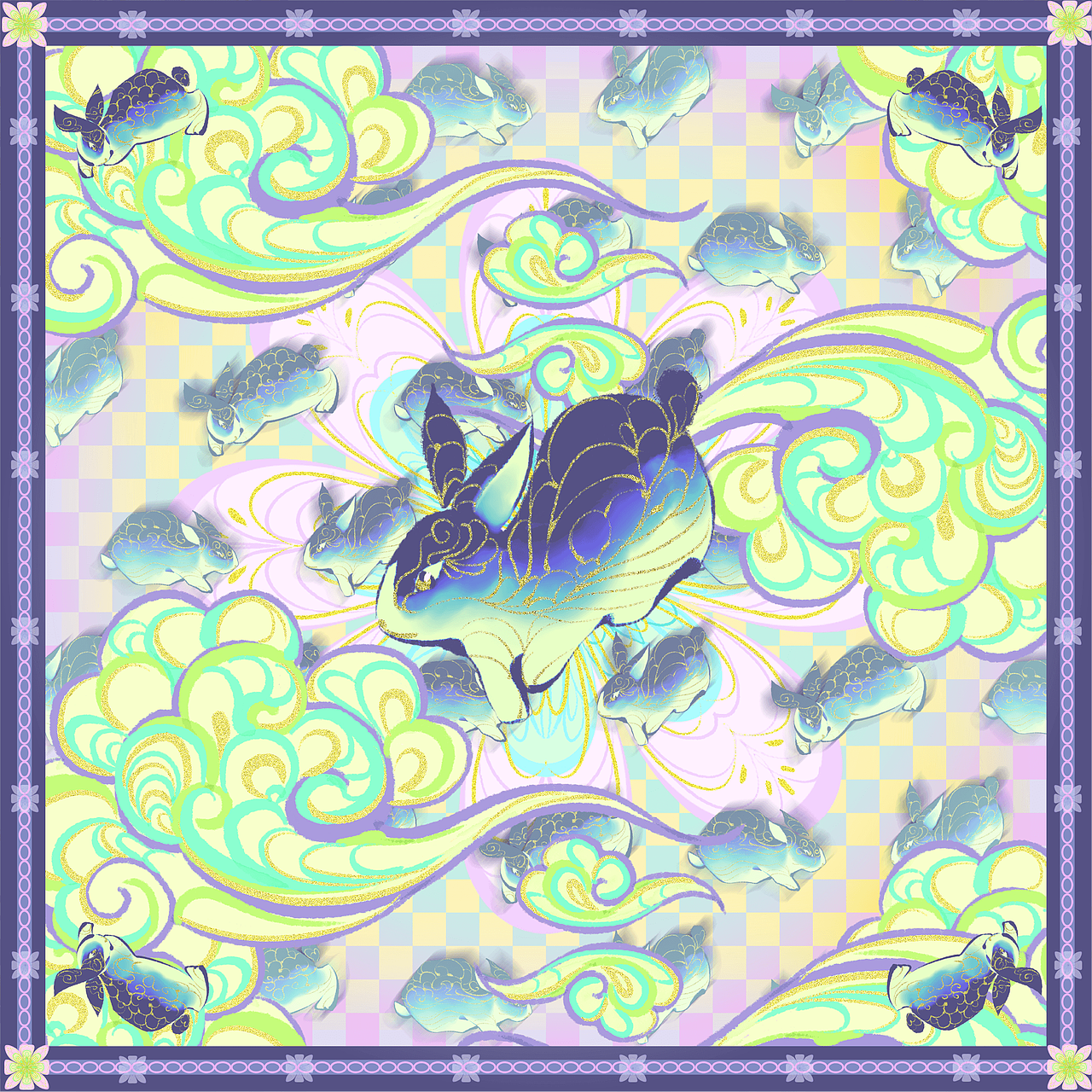 2023国潮兔年丝巾设计-玉兔呈祥（图ZMzIzNTU0Nzc2） - 商业插画 - 站酷设计师woofowo原创素材 - 站酷ZCOOL