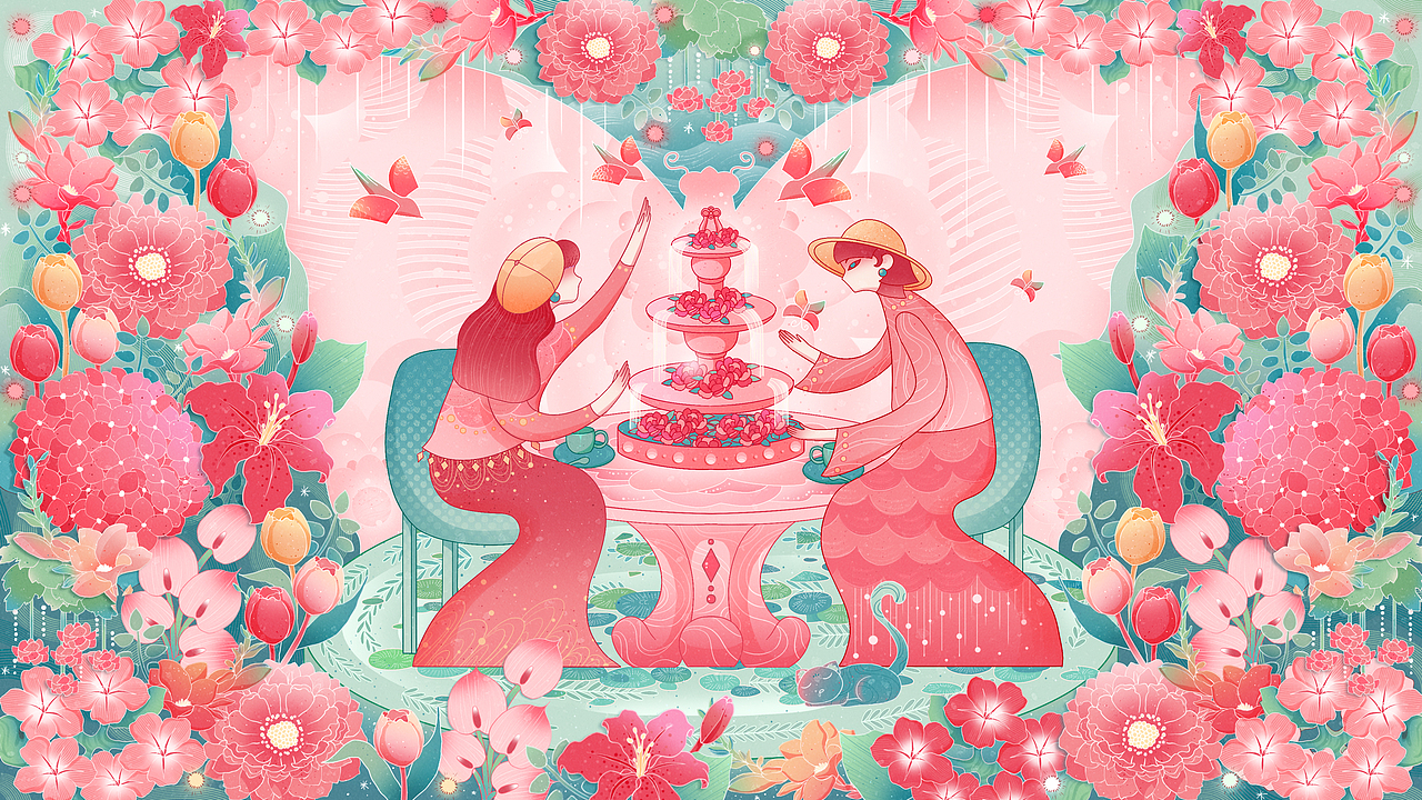 茶派的美丽世界《粉色花园》（图ZMzQwNTQxMzMy） - 商业插画 - 站酷设计师_TOTORO_原创素材 - 站酷ZCOOL