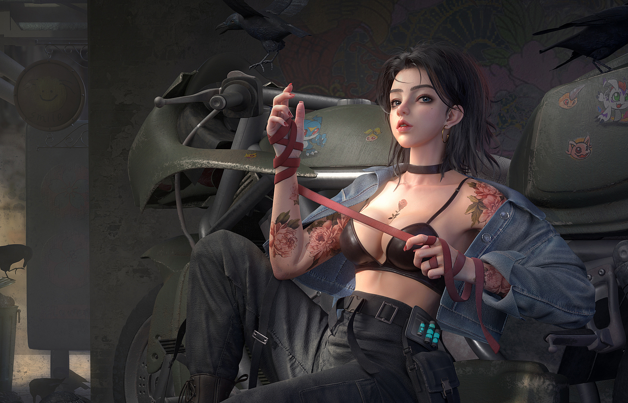 【3D高精度建模】机车少女