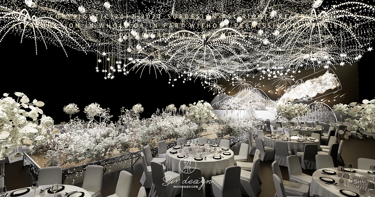 SurDesign香槟色婚礼宴会3D效果图