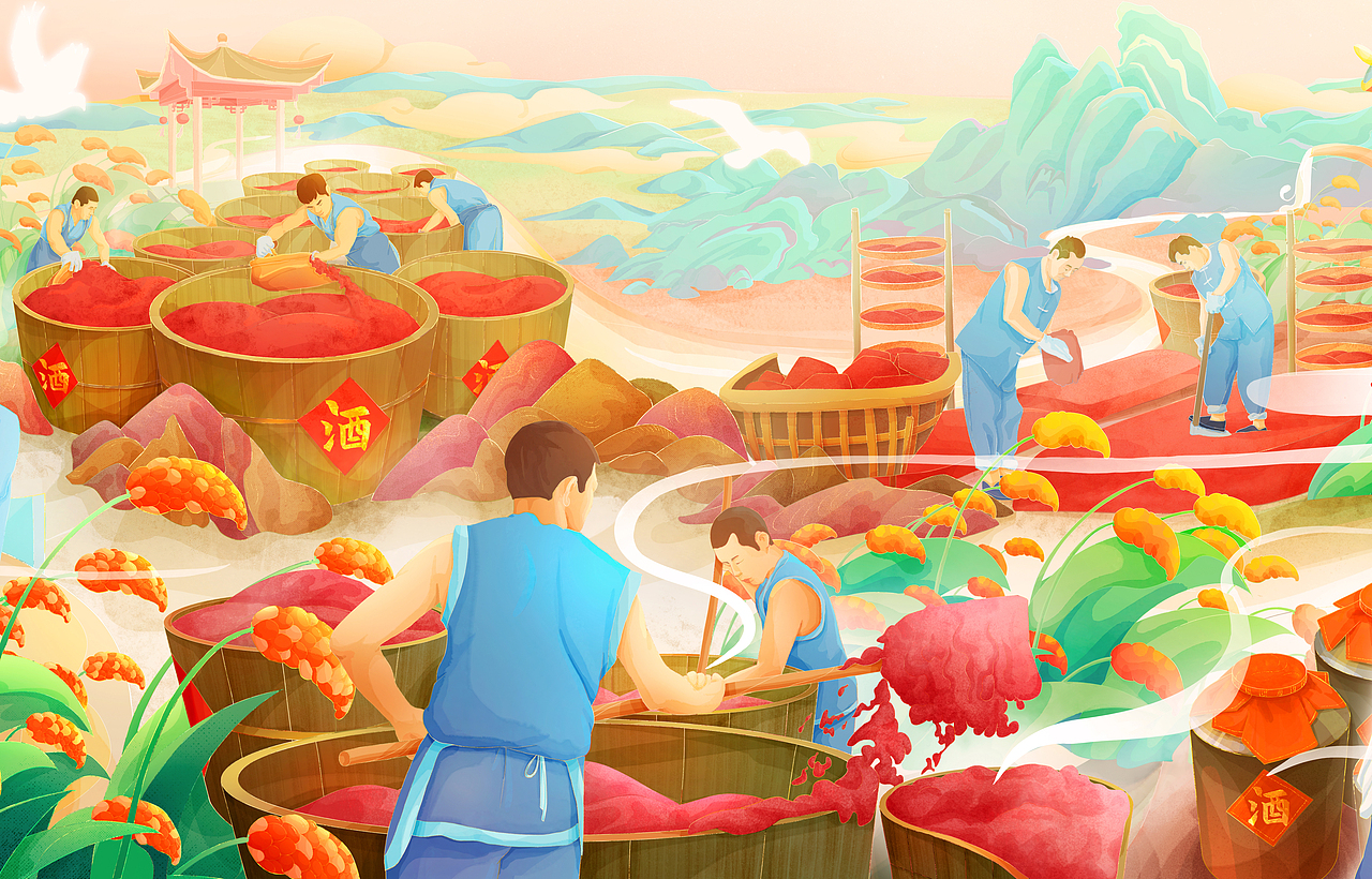 酒文化插画长卷——酿制篇