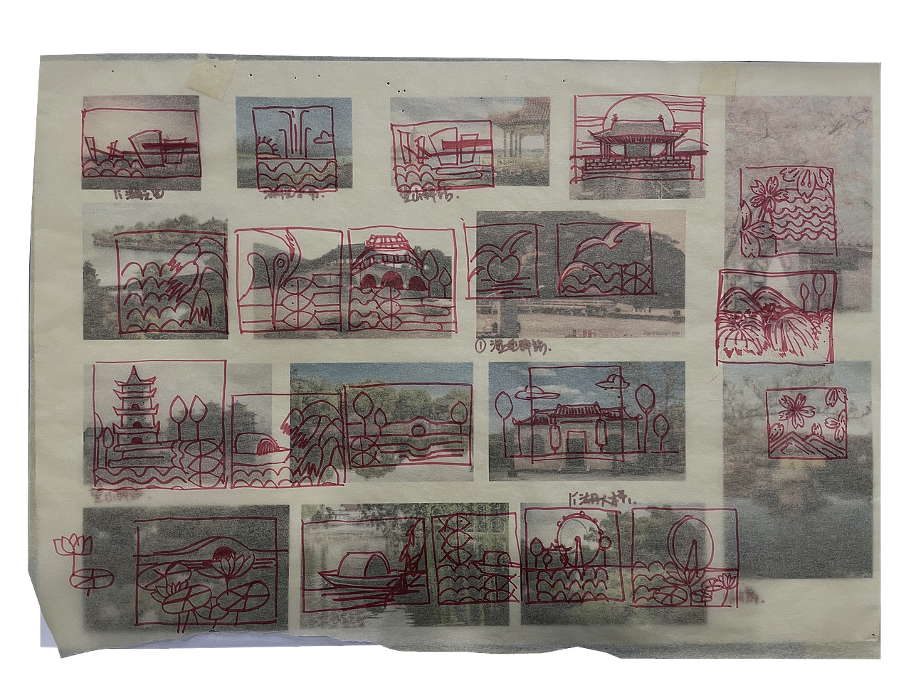 根据场地意向和颜色创作的草图图案