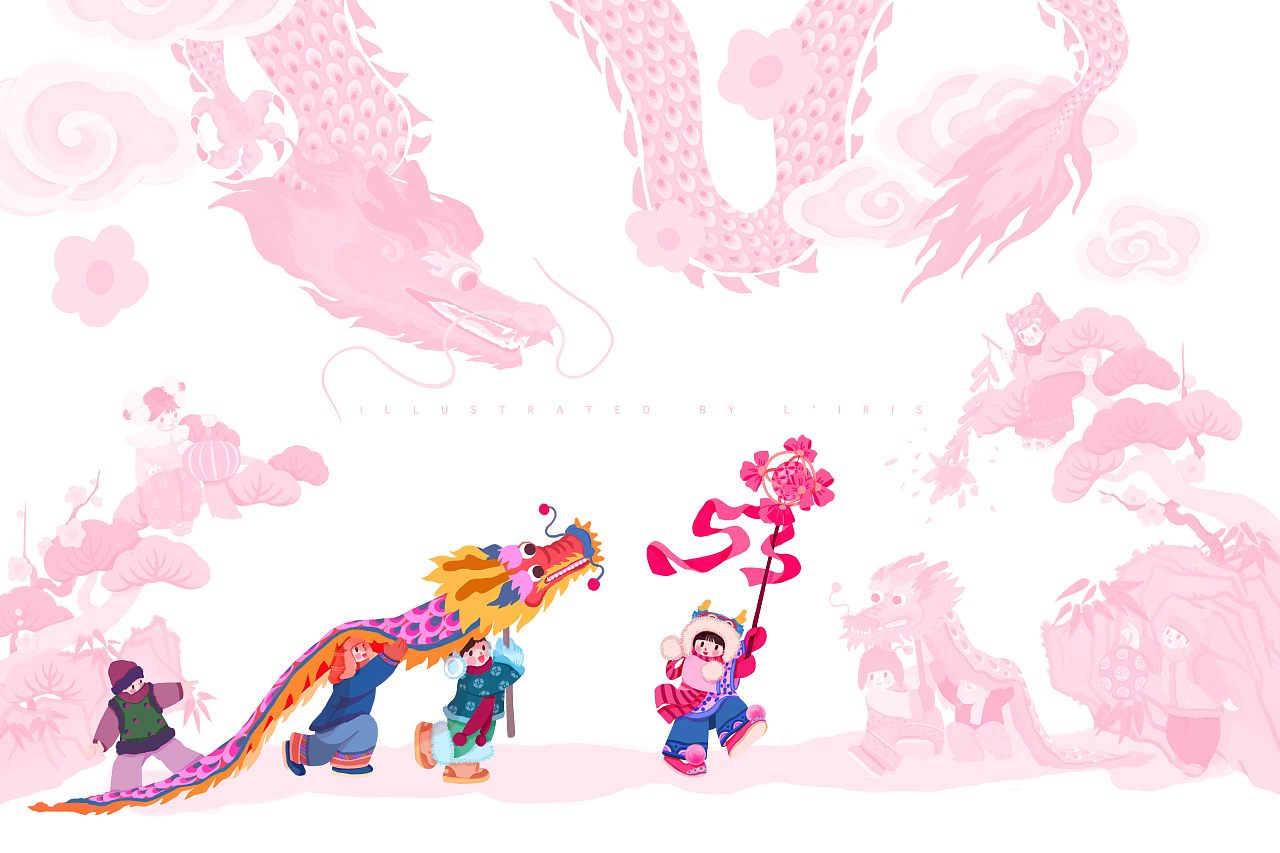 新春国风插画 |《欢喜龙腾过大年》（图ZMzYwMDY3NDg0） - 商业插画 - 站酷设计师石榴LIRIS原创素材 - 站酷ZCOOL