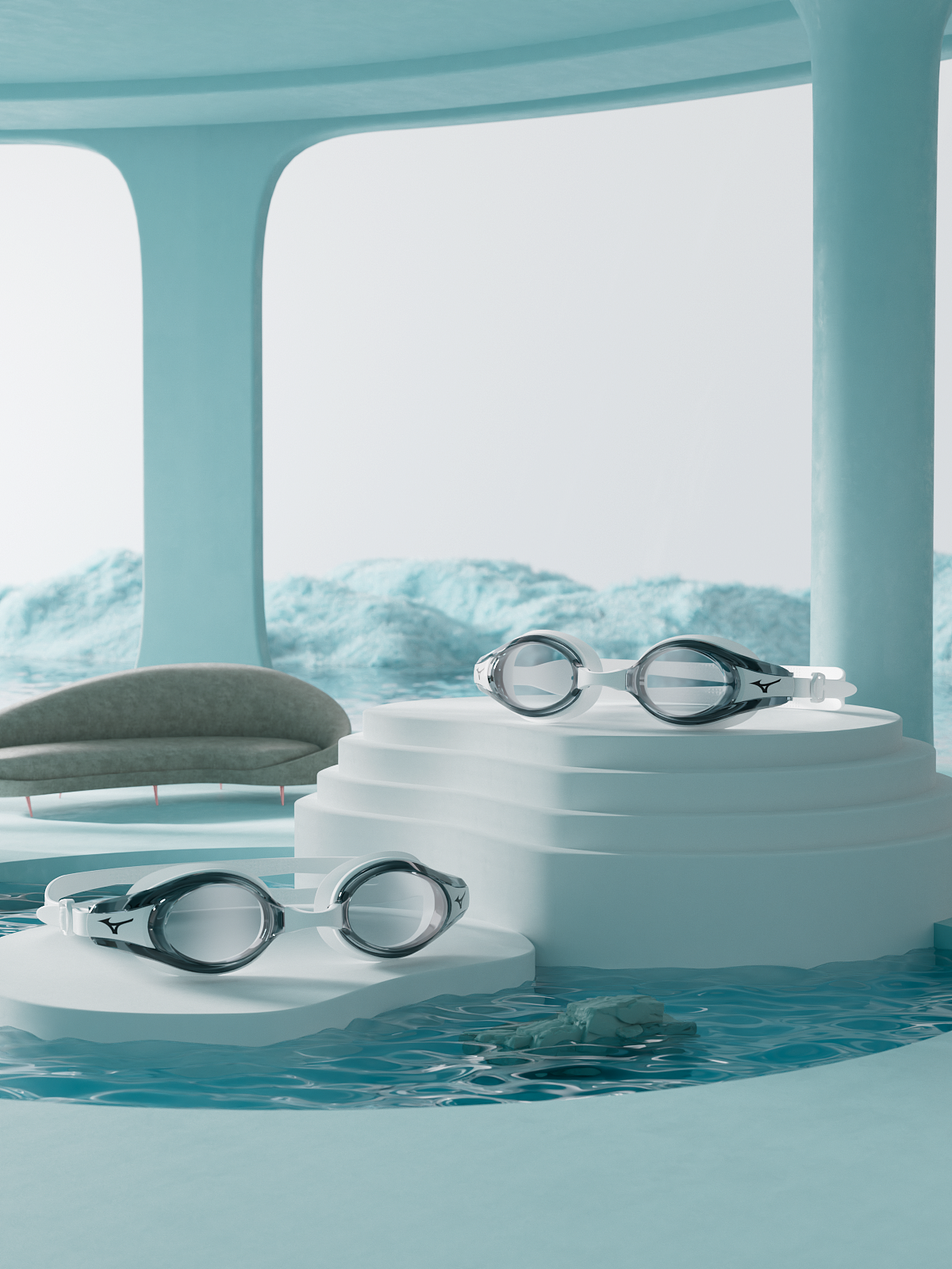 冰墨白泳镜