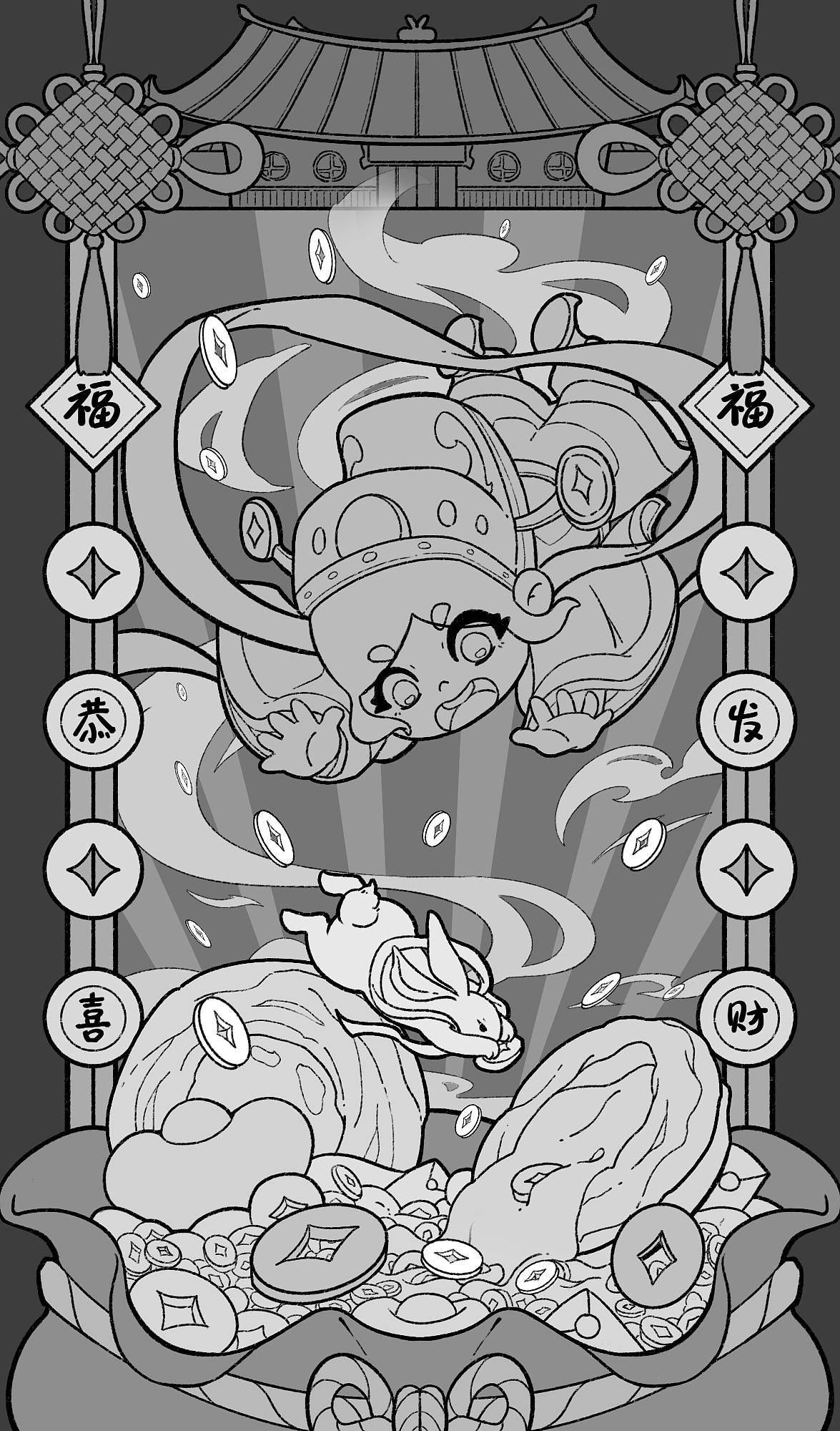 俏财神来咯！（图ZMzI4NDczMjEy） - 商业插画 - 站酷设计师六钥rokuyo原创素材 - 站酷ZCOOL