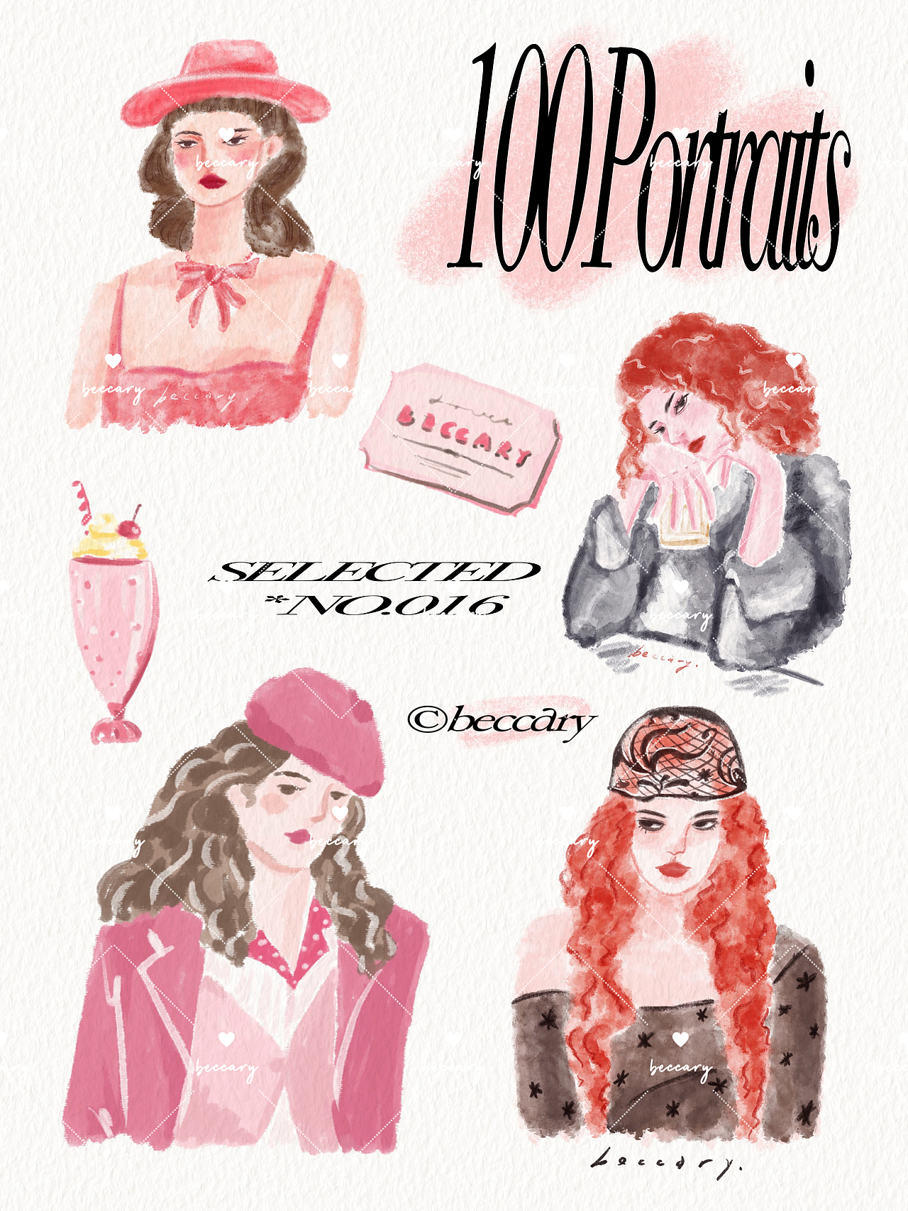 ｛100 Portraits｝100张女孩肖像插画（图ZMzQ0MjU5NzEy） - 艺术插画 - 站酷设计师beccary原创素材 - 站酷ZCOOL