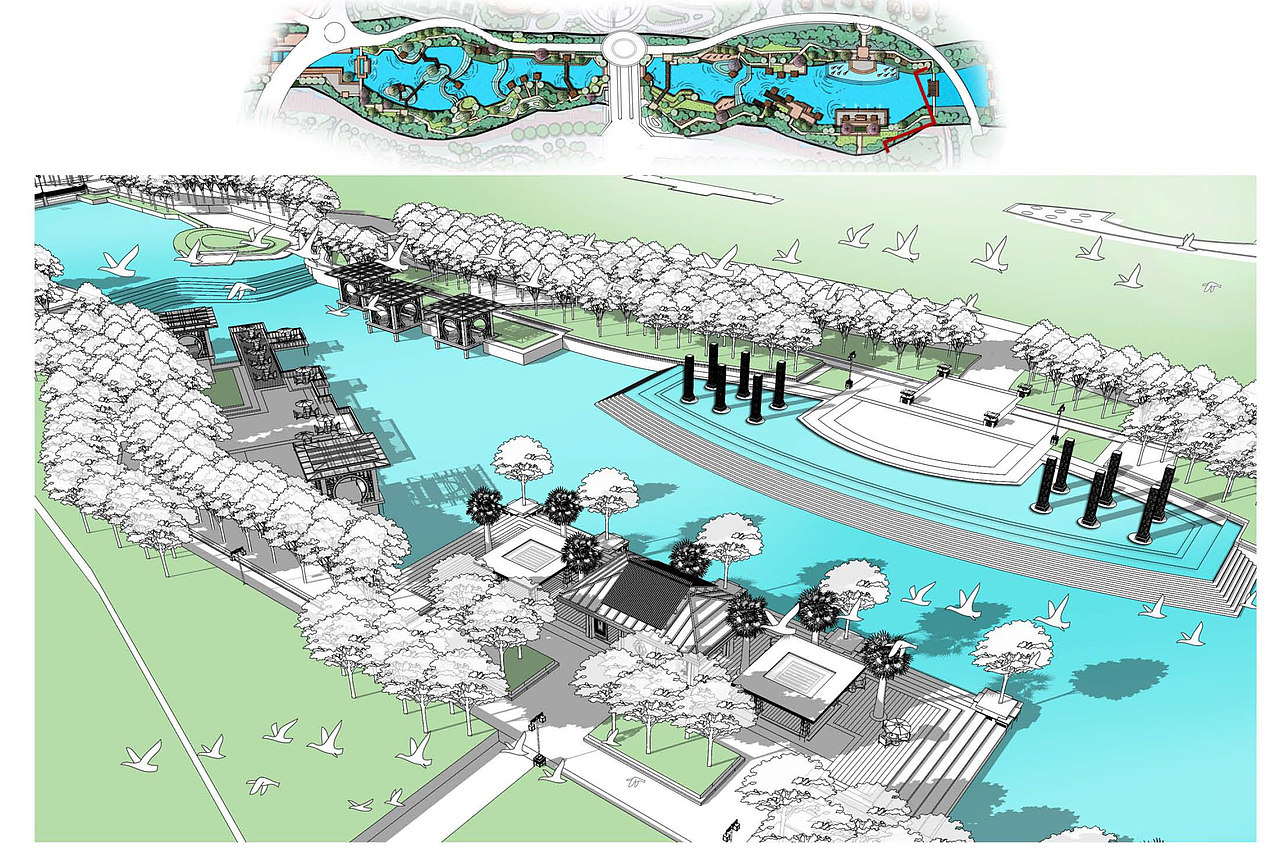 西安汤峪河生态景观设计效果图|当代景观规划