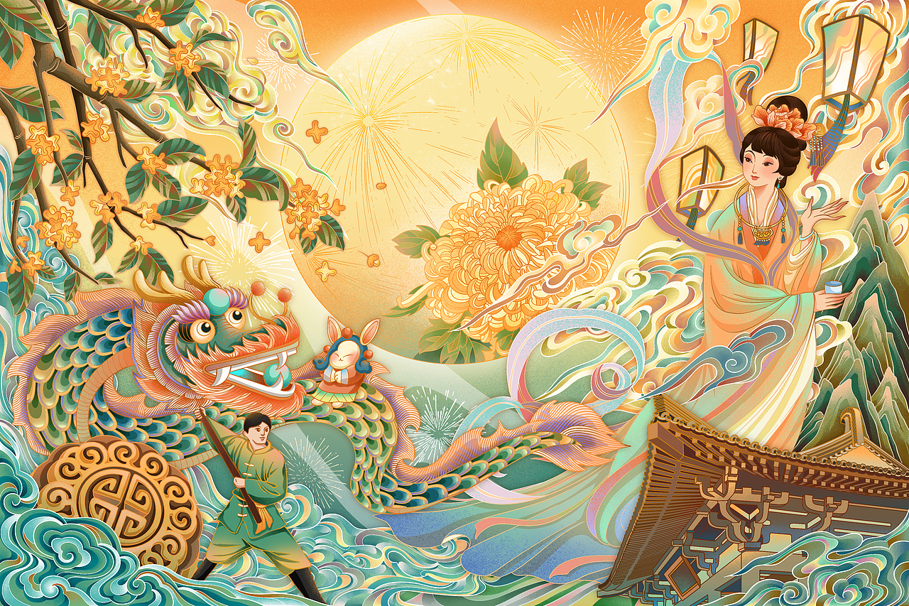 中秋送福 · 花好月圆 | 中秋主题商业插画