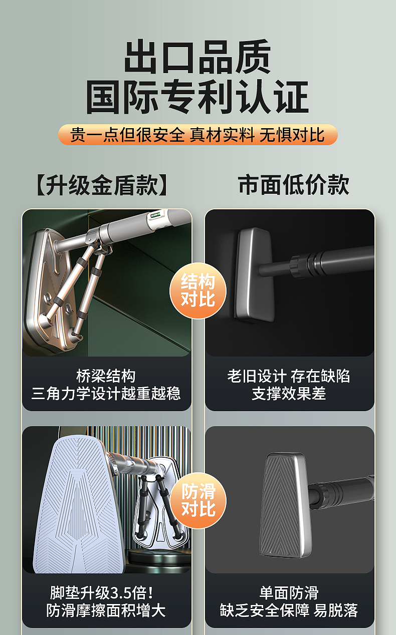 单杠室内家用引体向上家庭吊环免打孔墙上门框健身器材
