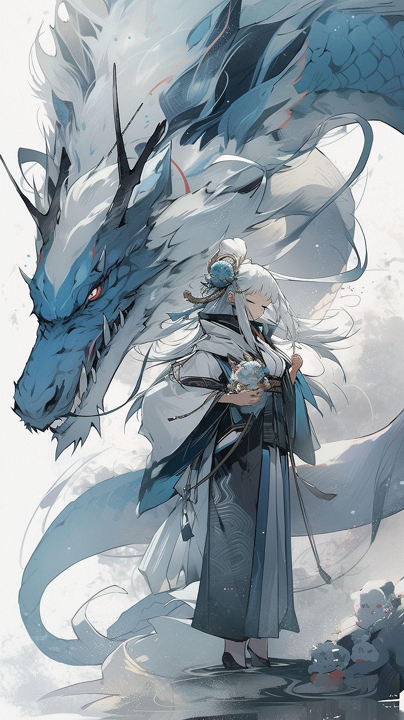 龙腾古韵：古建筑下小女孩与神秘中国龙的奇幻邂逅