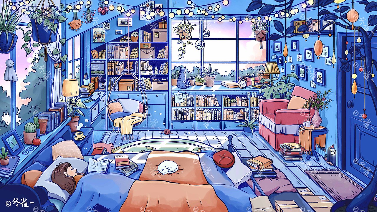 在傍晚睡个懒觉吧（图ZMzUyNzI4NjQ4） - 商业插画 - 站酷设计师冬雀_原创素材 - 站酷ZCOOL