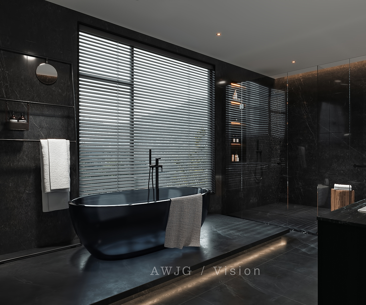 现代暗黑色调卫生间