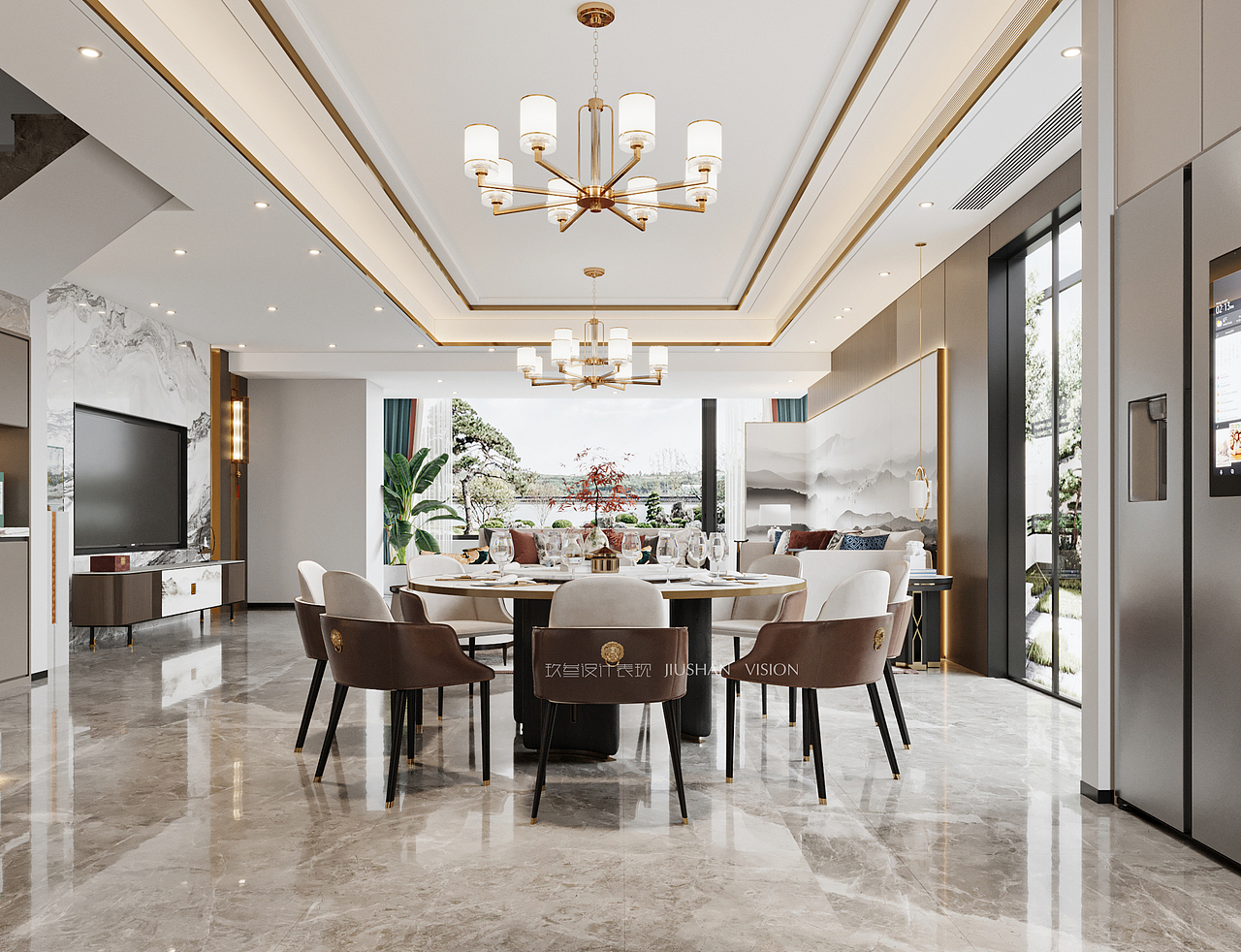 现代新中式轻奢客餐厅效果图