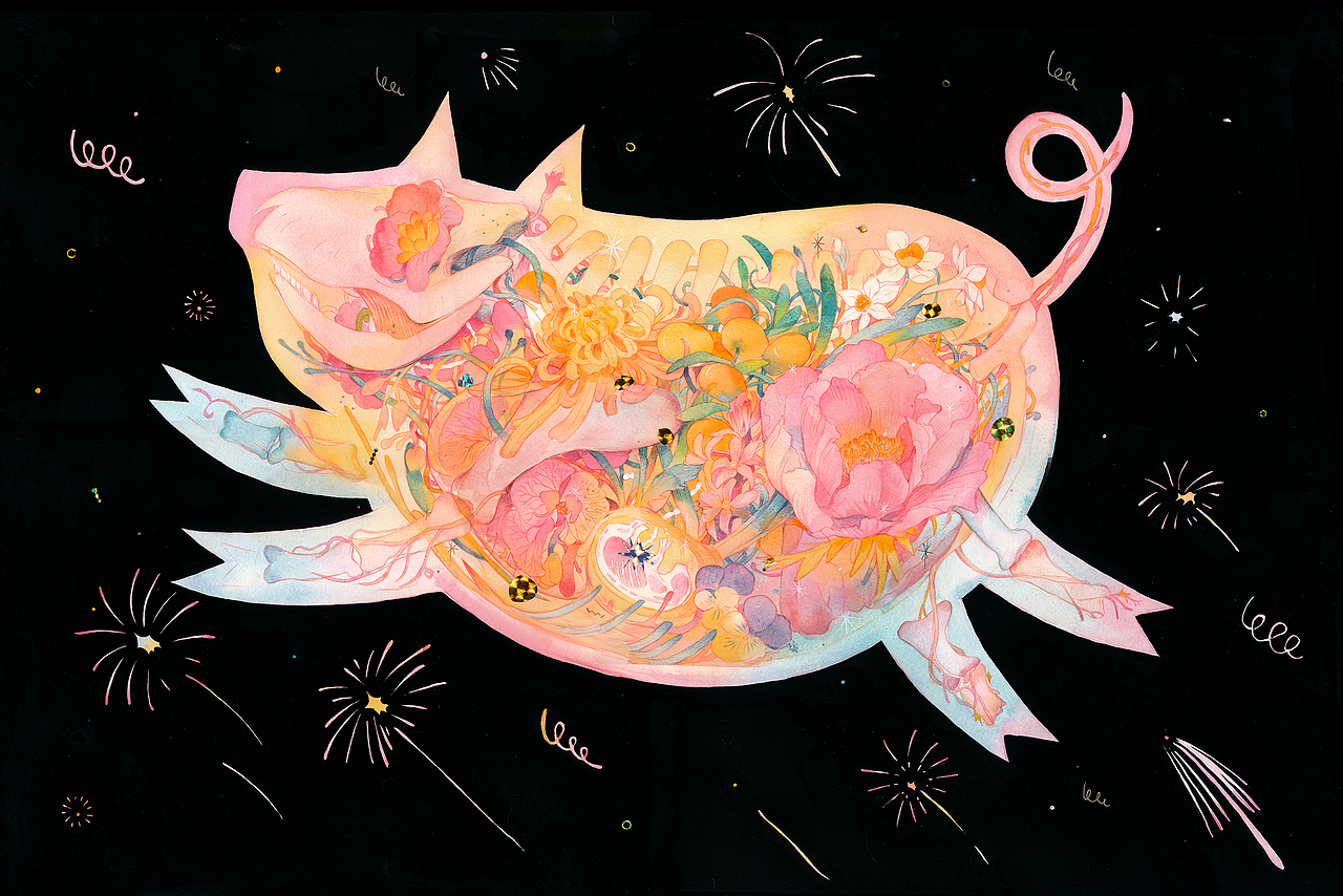 《梦花园-年花》
纸本水彩<br>2018年<br>