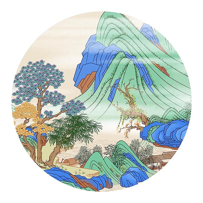 国风青绿山水插画