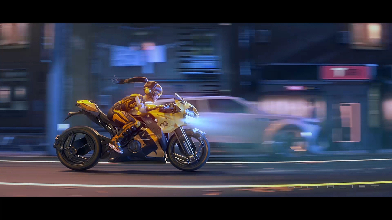 原创酷妹骑手执行秘密任务CG动画,3D视频-卡达利工作室