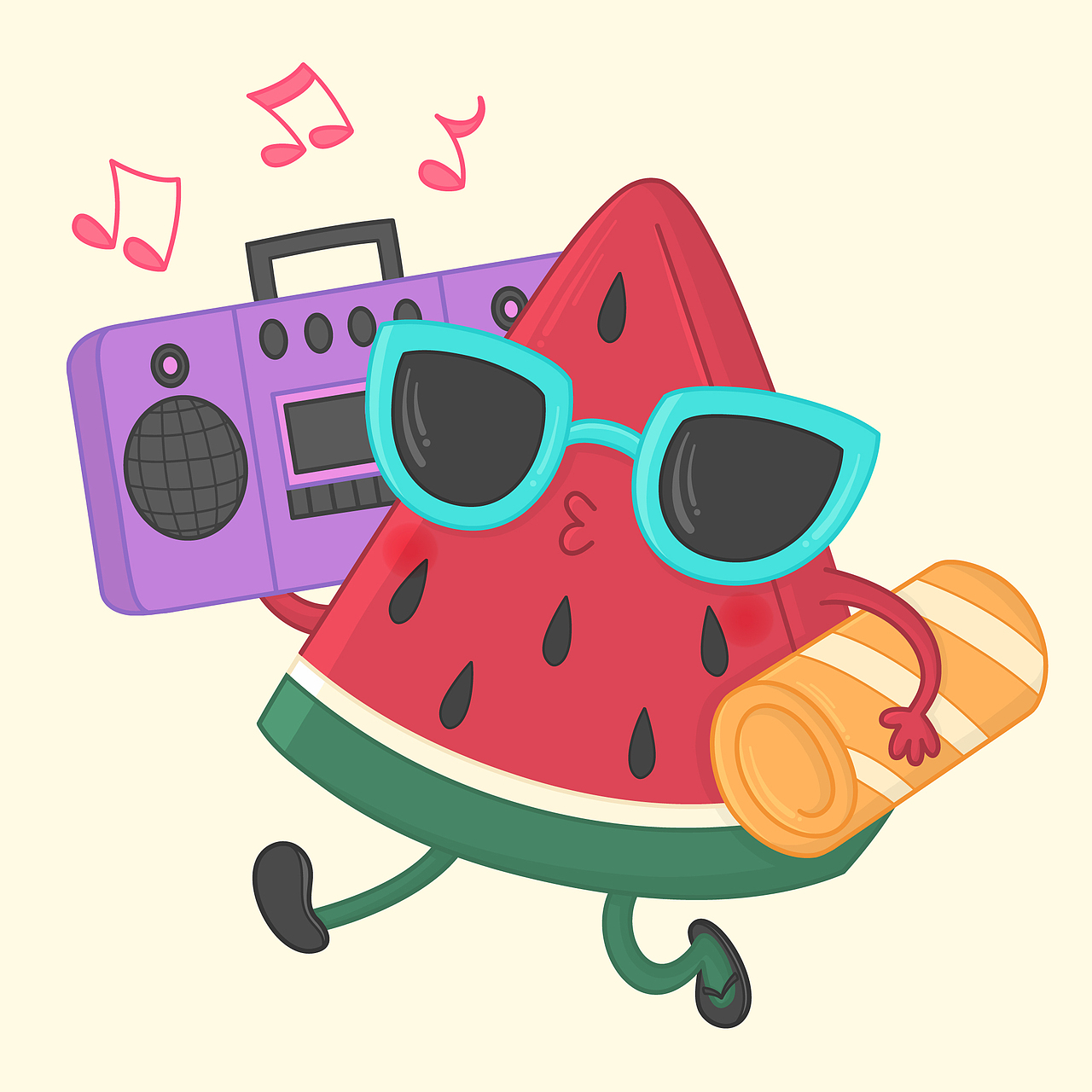 可爱拟人化水果矢量场景插画