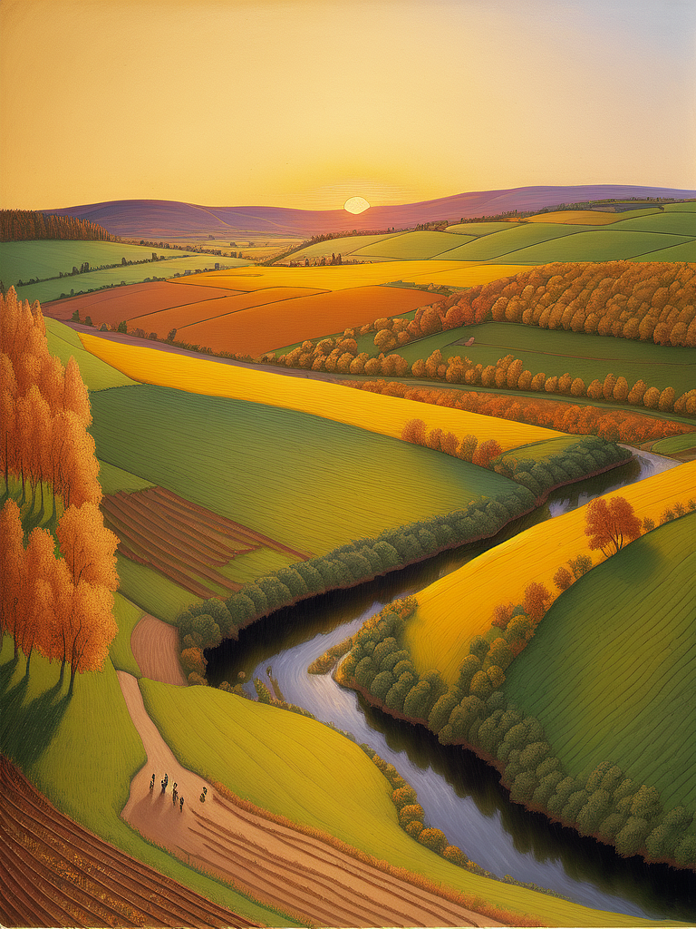 AI绘画作品欣赏:秋日田园景色