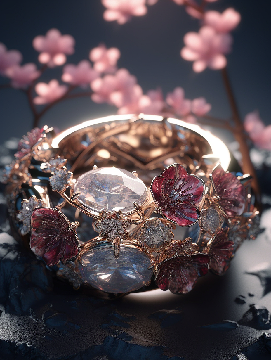 Midjourney AI 樱花主题戒指 珠宝系列