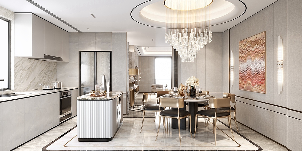 鲁能泰山7号装修,170㎡大平层现代轻奢设计,天古装饰