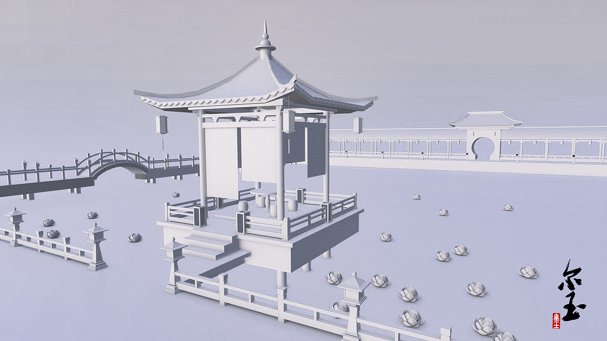中国风场景插画-凉亭小景（3D辅助绘图）（图ZMzEzMjQ3NTky） - 商业插画 - 站酷设计师画画的尔玉原创素材 - 站酷ZCOOL