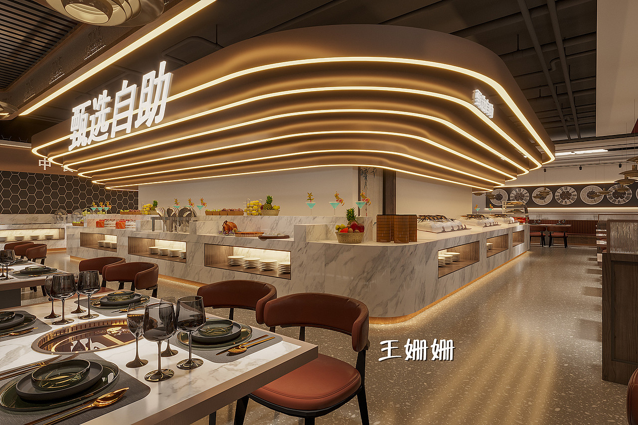 喜小谷海鲜自助餐厅--餐饮空间（图ZMzIwNjIzMjQ0） - 酒店餐饮设计 - 站酷设计师姗姗18955113171原创素材 - 站酷ZCOOL