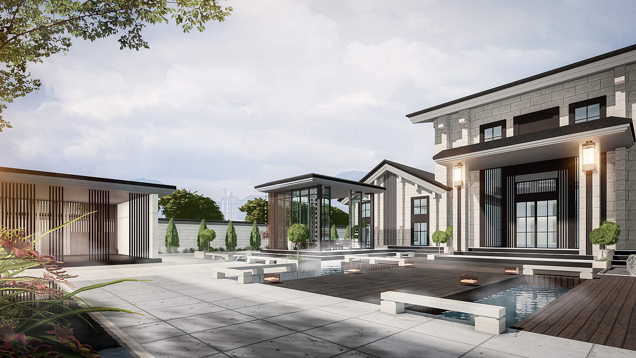 新中式别墅设计效果表现su lumion ps