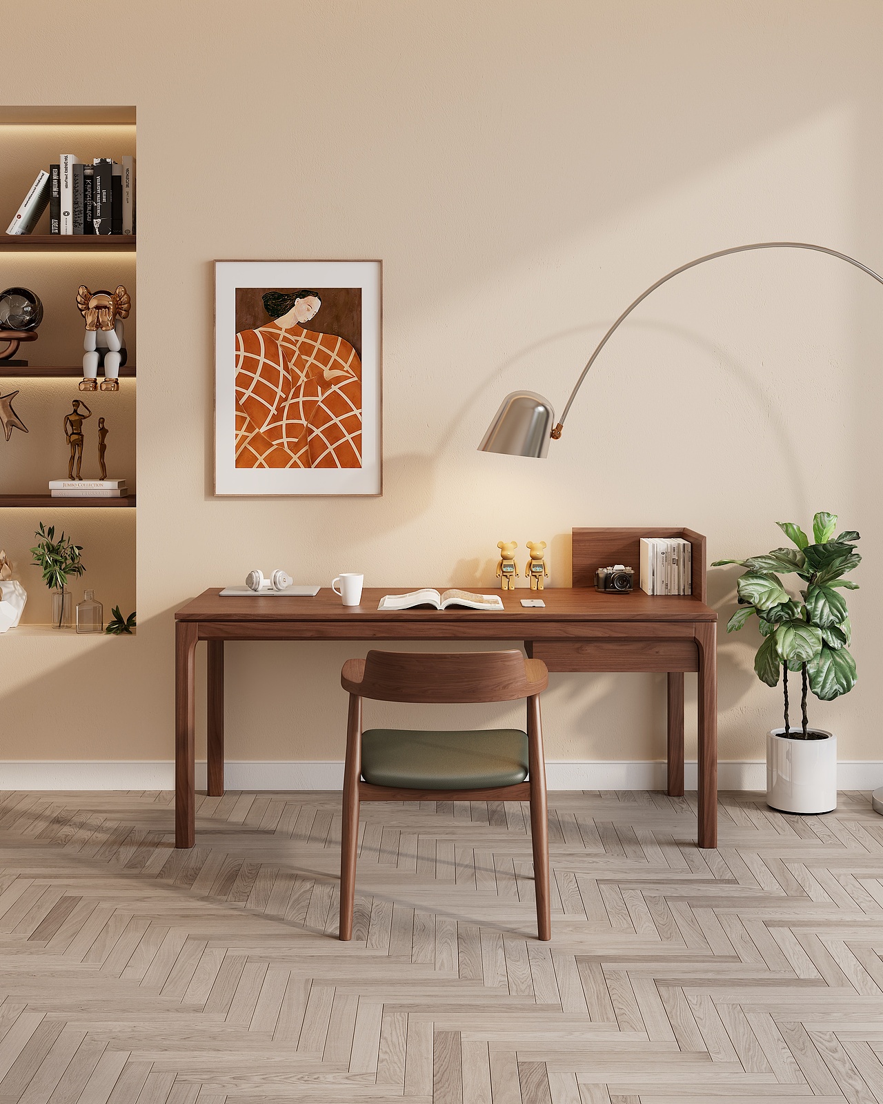 胡桃木书桌建模渲染