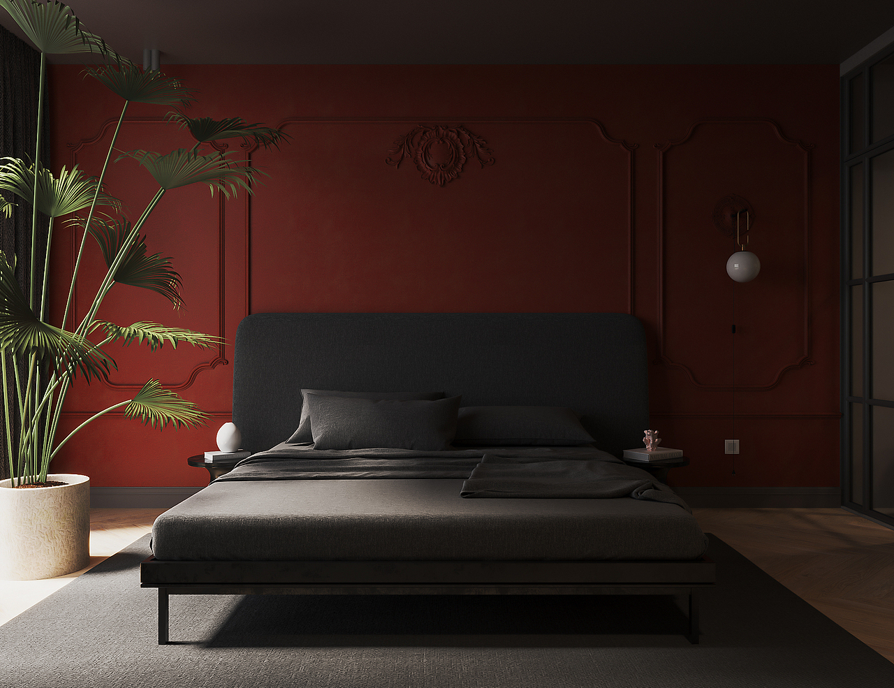 现代暗黑风卧室衣帽间