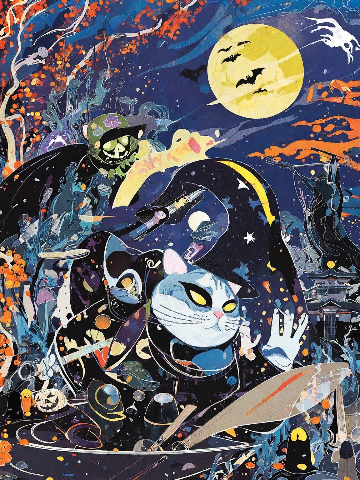 万圣节涂鸦/暗黑喵道士/怪话猫