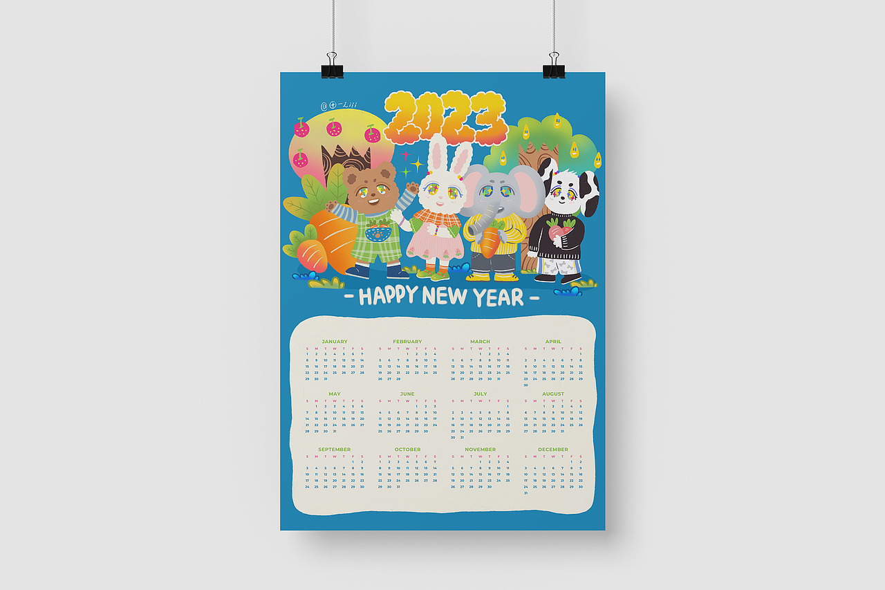 2023兔年原创插画日历/壁纸（图ZMzI4MDg5Njc2） - 艺术插画 - 站酷设计师田一Liii原创素材 - 站酷ZCOOL