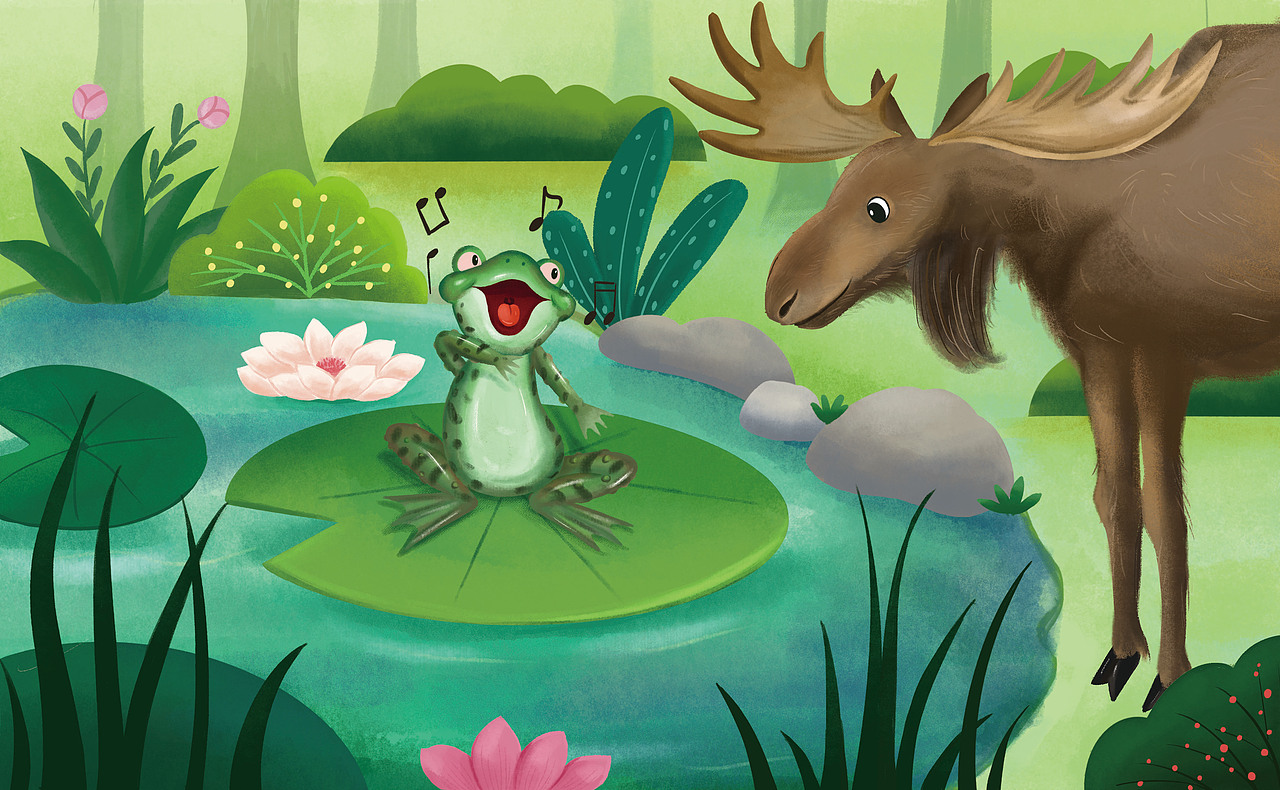 绘本《爱唱歌的牛蛙》（图ZMzUwMzA5OTAw） - 绘本 - 站酷设计师雪梨__Sherry原创素材 - 站酷ZCOOL