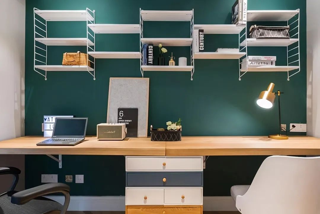 北欧风简约精致,双人书房很清新,真漂亮