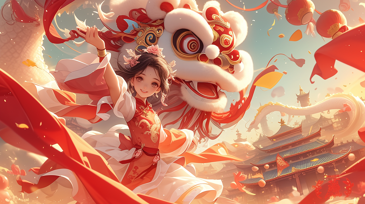 #Midjourney# AI绘：驯龙少女 醒狮庙会（图ZMzYxMzI4NjYw） - AI作品 - 站酷设计师lining2000原创素材 - 站酷ZCOOL