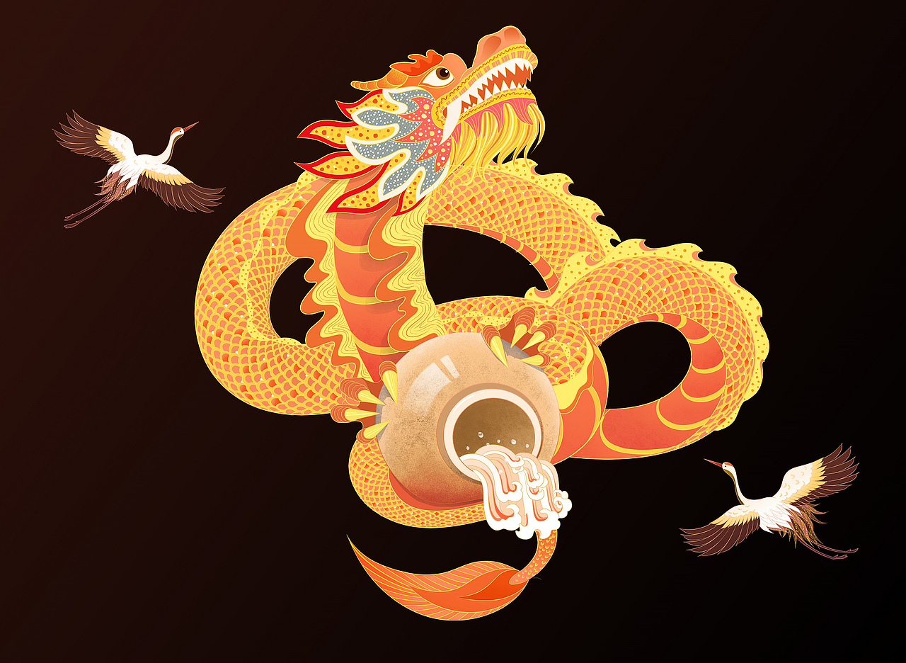 端午插画|舞龙抱酒（图ZMzAyNjg1NTQ4） - 商业插画 - 站酷设计师九鱼LY原创素材 - 站酷ZCOOL