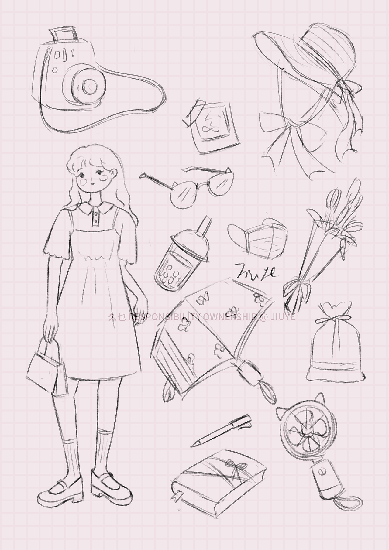 扁平描边风格人物系列小物件插画合集(共3个主题)