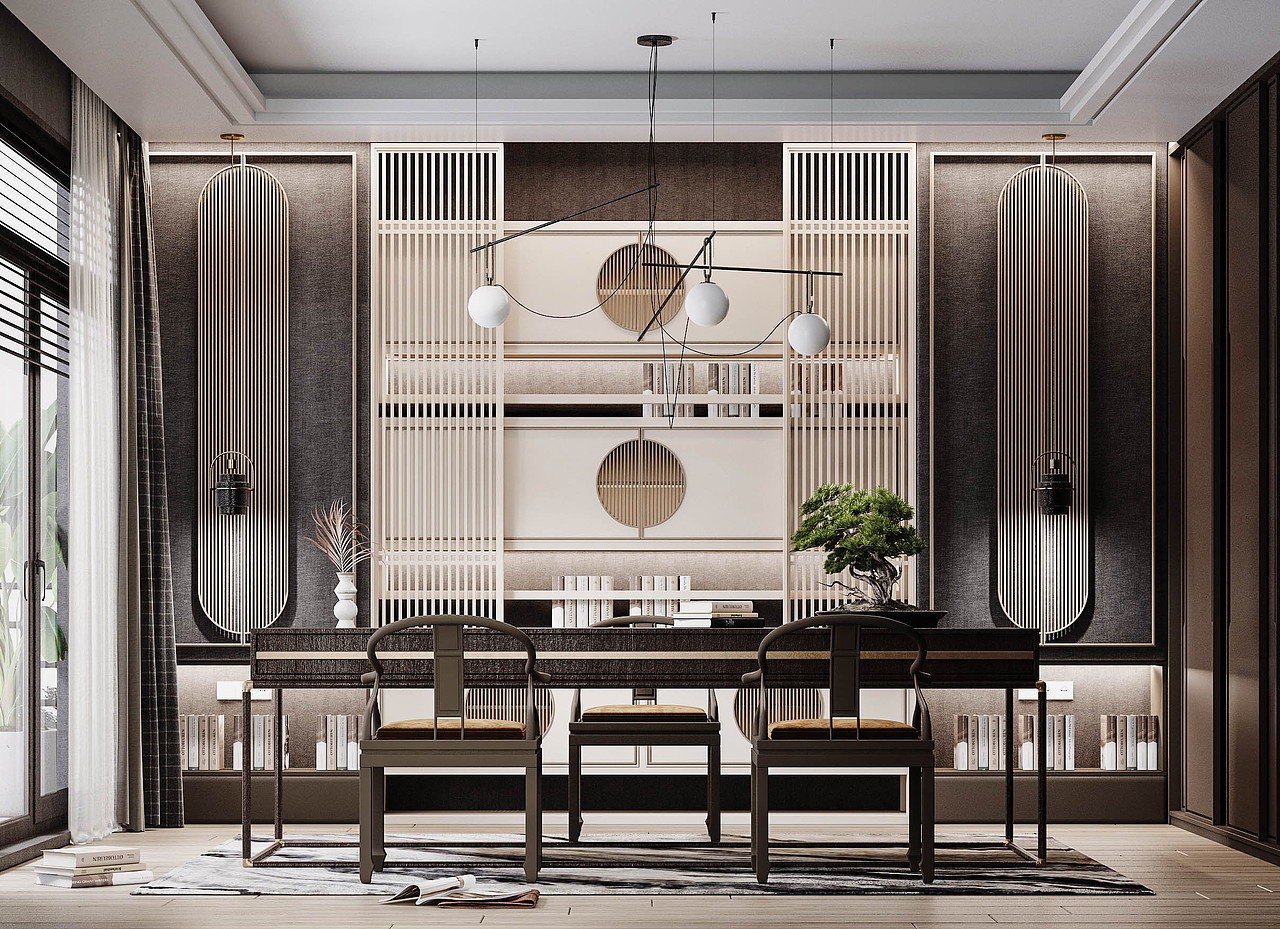 新中式书房效果展示~