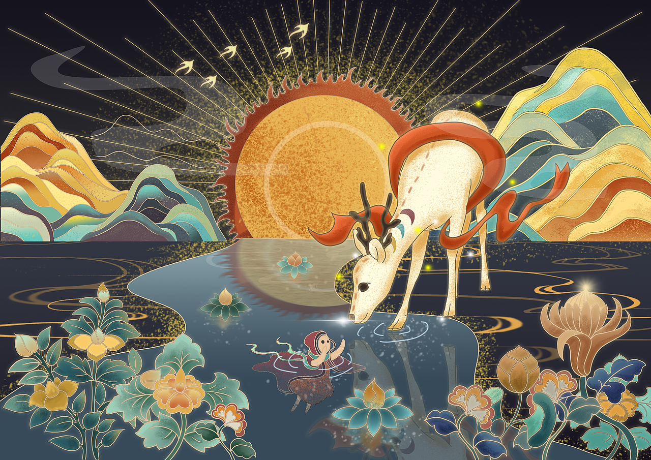 九色鹿（图ZMzI1MDkyMjky） - 艺术插画 - 站酷设计师yicoo01原创素材 - 站酷ZCOOL