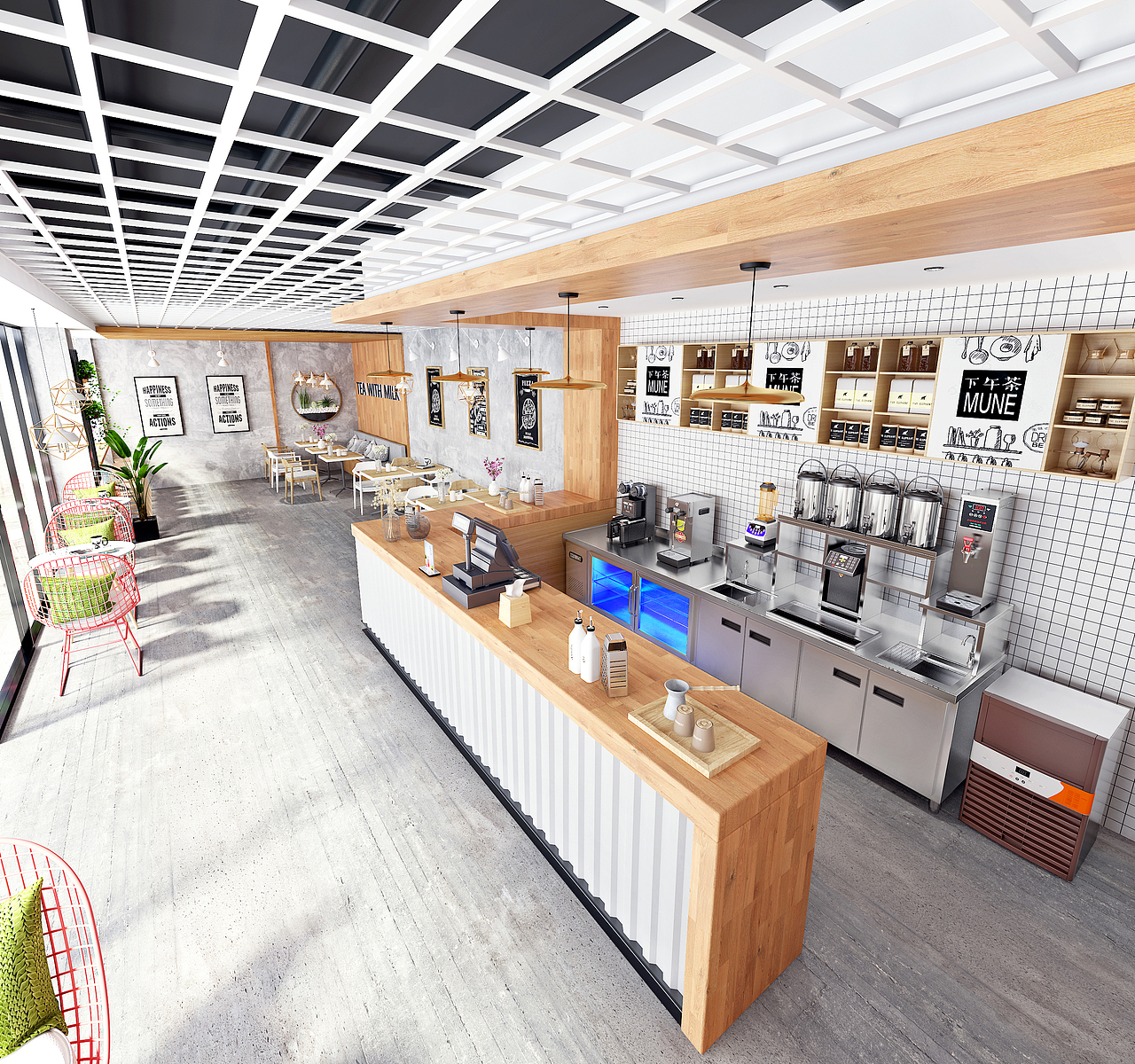 奶茶店餐饮设备3D建模渲染源文件