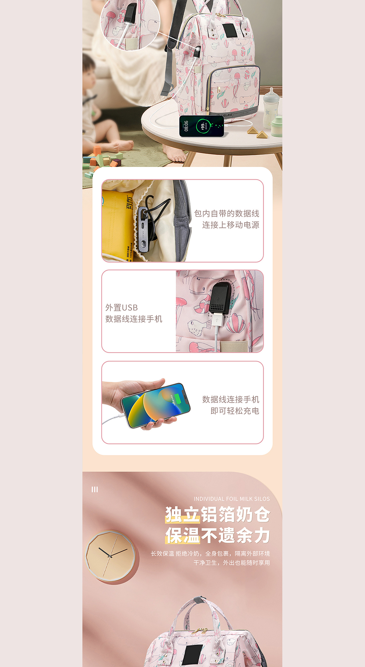 電商設(shè)計(jì)丨媽咪包產(chǎn)品?媽咪雙肩包詳情頁設(shè)計(jì)-修圖（圖ZMzYzMDQ3Mjcy） - 產(chǎn)品攝影 - 站酷設(shè)計(jì)師廣州星河攝影原創(chuàng)素材 - 站酷ZCOOL